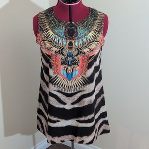 Embellished Tribal Animal Print Women's Top With Egyptian Style Focus